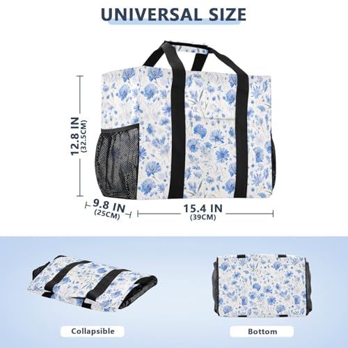 linqin Dreamy Blue Cornflowers Utility Bags with Handles Collapsable Resusable Shopping Bags Water Resistant for Travel3