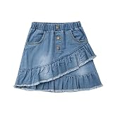 Linlinchuli Toddler Kids Baby Girls Denim Mini Skirt Ruffle Hem A-Line Pleated Short Dress (Blue, 4-