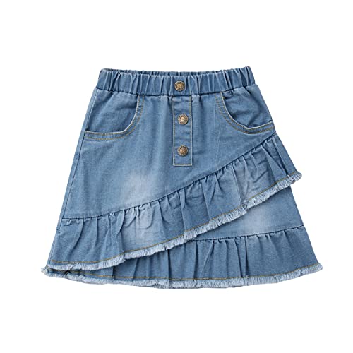 Linlinchuli Toddler Kids Baby Girls Denim Mini Skirt Ruffle Hem A-Line Pleated Short Dress (Blue, 4-5T) #TOP27