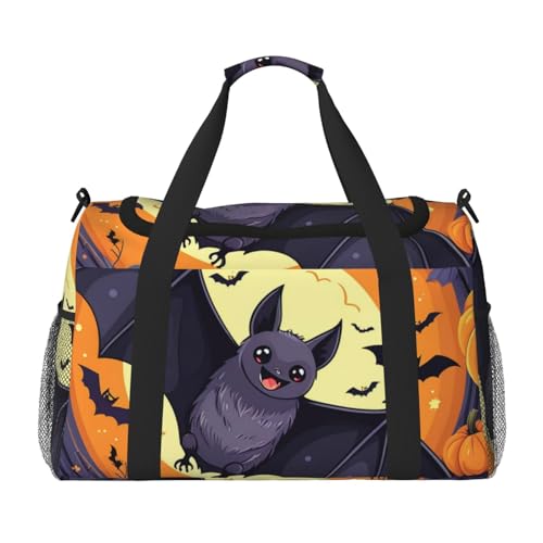 Halloween bat Print Travel Duffle Bag - Foldable Personal Item Travel Bag for Women & Men,Carry-On Convertible Crossbody Tote Bags with Adjustable Shoulder Strap & Pockets 13x10.2x19.7 in