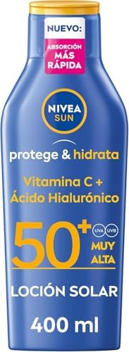NIVEA SUN Protege & Hidrata - Leche Solar FP50+ - Protector Solar Corporal - Protección UVA/UVB - Loción Resistente al Agua - Hidratación 48h - Con Pantenol y Glicerina - Todo Tipo de Piel - 400 ml