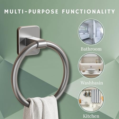 Image of Tenom Towel Hanger for Wash Basin, Self Adhesive Towel Holder for Kitchen & Bathroom, ABS Plastic Light Weight Rustproof Napkin Holder, Wall Mounted No Drill Towel Rod (Grey, Circle)