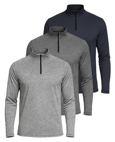 Image of Real Essentials 3 Pack: Men's Dry-Fit Active Quarter Zip Long Sleeve Athletic Performance Pullover (Available in Big & Tall)