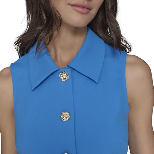 Image of Karl Lagerfeld Women's Sleeveless Collared Button Front A-line Mini Dress