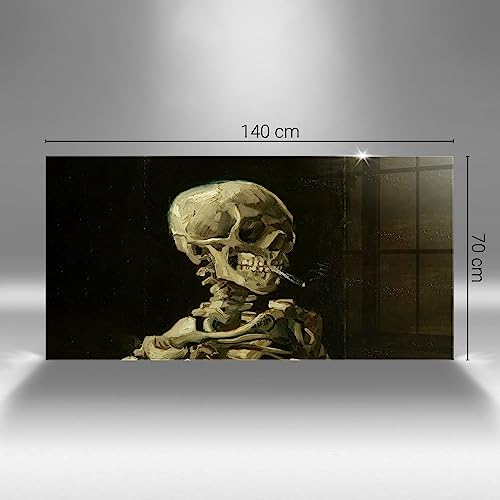 Squelette d'anatomie avec une cigarette tableau verre durable 140x70