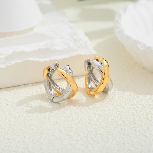 Gold Hoop Earrings For Women Trendy Mixed Metal Earrings Two Tone Earring Gold And Silver Earring Fashion Knot Jewelry Gift4
