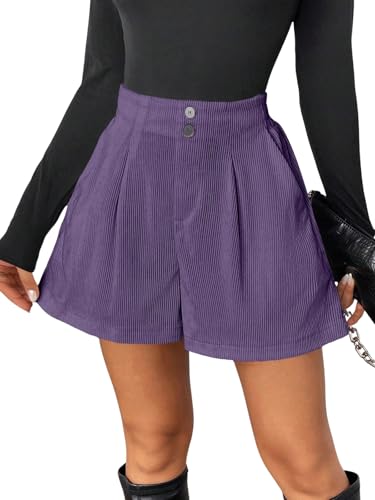 Image of GRECIILOOKS Women's High Waist Tailored Shorts | Ribbed Poly Lycra Blend Summer Shorts with Pockets & Button Closure | Elegant Folded Hem Casual Wear for College, Brunch & Daily Outings