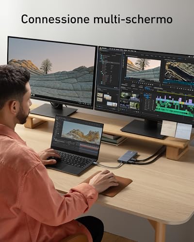 Hub USB C 11 in 1 Docking station, porte USB-C e Type-A da 10Gbps, HDMI 4K e DisplayPort,Alimentazione da100W,2 porte dati USB 2.0,Ethernet,AUX, slot per Schede microSD e SD,per XPS e altro anco - Hub USB - Immagine 3