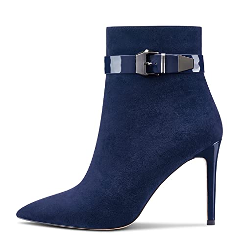Aachcol Women Ankle Boots Short Bootie Close Pointed Toe Stiletto High Heel Dress Shoes Suede Buckle 4 Inch2