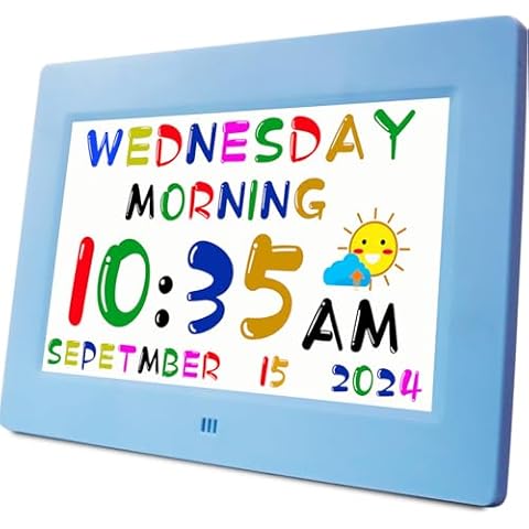 MASSII Kids Digital Alarm Talking Clock, 24 Alarms Custom Reminders, to-Do List, Auto DST & Calendar Display, Sleep Trainer, Easy to Use Birthday Gift- 7 Inch Blue Cover