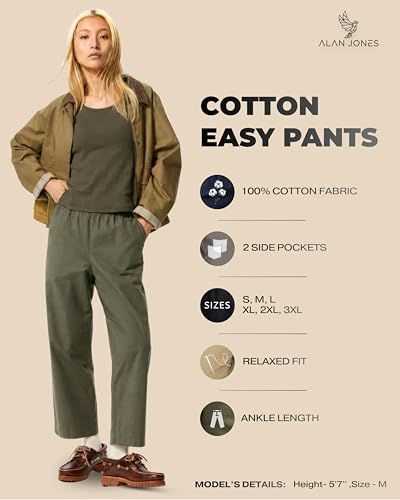 Image of Alan Jones Clothing Womens Mid Rise Cotton Relaxed Ankle Pants | 100% Cotton