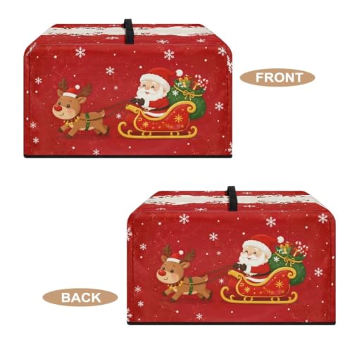 Image of Microwave Cover for Christmas Holiday Decor, Dustproof Small Electrical Appliance Protector Kitchen Decor, L, 20.9 x 15.7 x 12.4 Inches, Santa Claus Reindeer Red Print