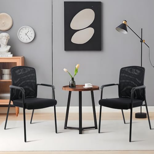 Image of CLATINA Stacking Reception Chairs Set of 2, Stackable Waiting Room Chairs with Upholstered Seat and Armrest, Ergonomic Mesh Back Office Guest Chair for Home Conference Lobby Church School, Black