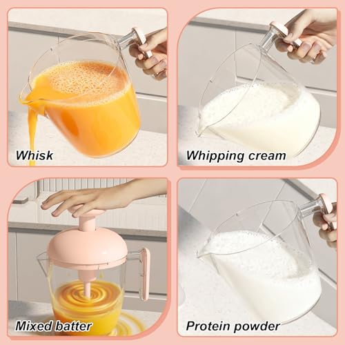 🏡🍽️Semi-Automatic Whisk – Push-Action Hand Mixer for Eggs, Batter, Cream & Frothing | Professional Kitchen Tool for Blending & Beating (Pink) - Image 4
