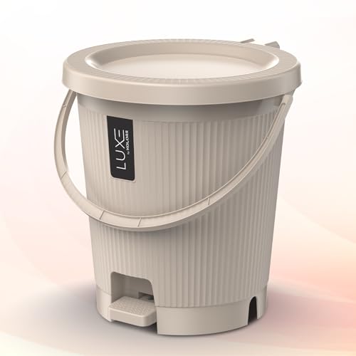 Image of KOLORR Luxe Premium Plastic Pedal Dustbin | Modern Plastic Waste Bin, Trash can with Sleek Design for Home, Kitchen, Office, Bathroom & Washroom - Medium, Sand Stone