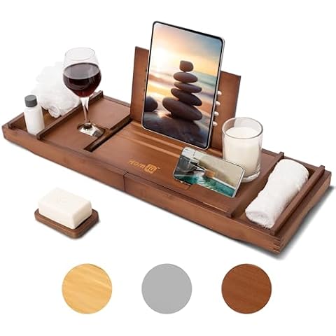 Homiu Bamboo Bath Tray with Accessories Cover