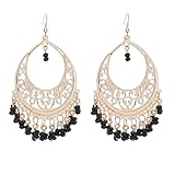  Orecchini pendenti in stile bohémien, con ciondoli a forma di moneta e paillette, con perline e nappe, gioielli da donna e Lega, colore: Black Beads