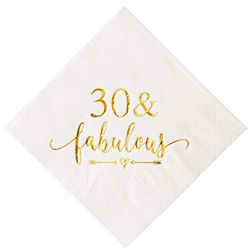 Crisky 30 and Fabulous Cocktail Napkins Gold for Women 30th Birthday Decorations, 30th Birthday Bevergae Dessert Table Supplies,