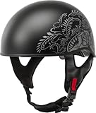 GMAX HH-65 Naked Motorcycle Street Half Helmet (Rose Matte Black/Silver, Small)