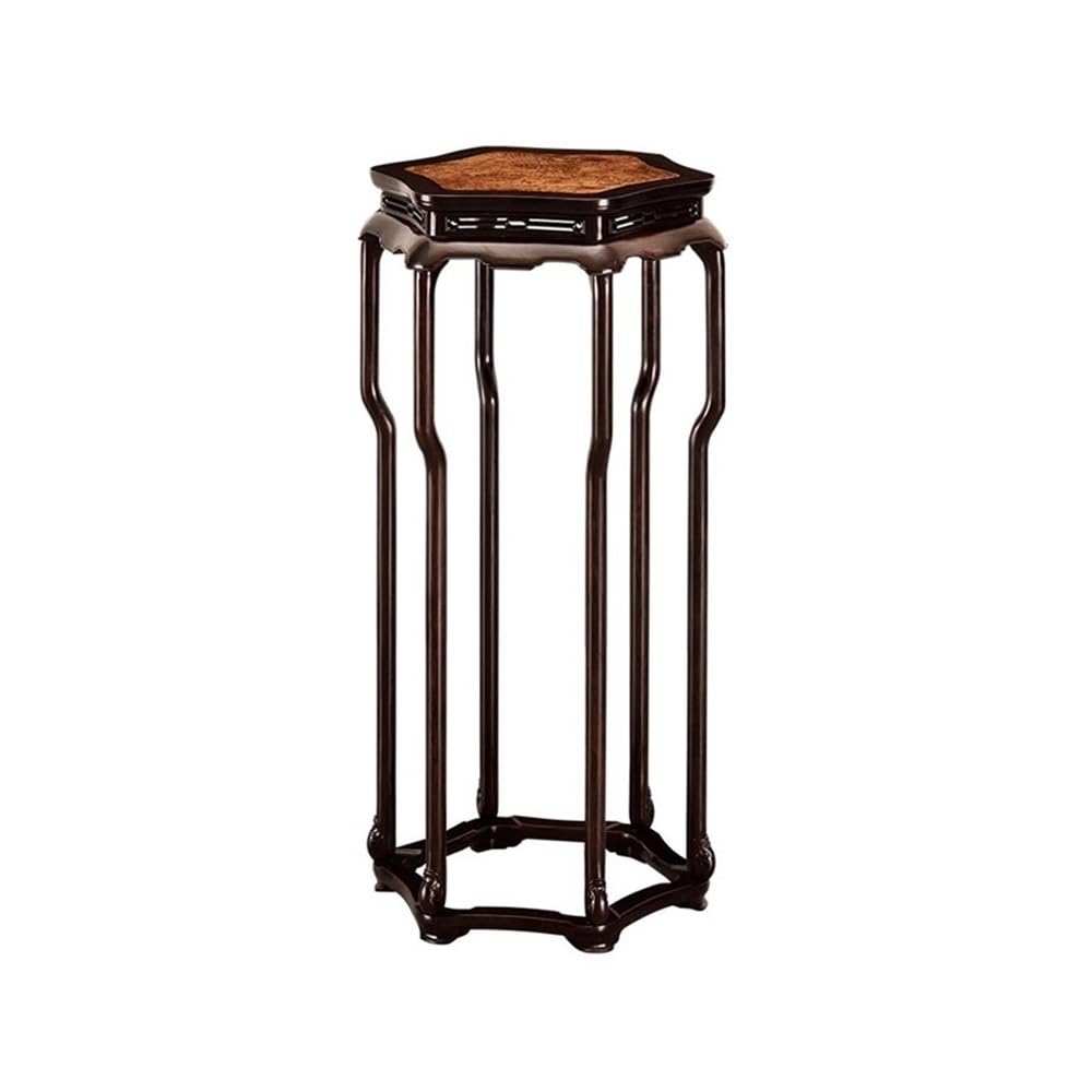 birene Vase Stand Hexagonal Classical Chinese Style Bonsai Base, Openwork Carving Redwood Ornament Display Rack