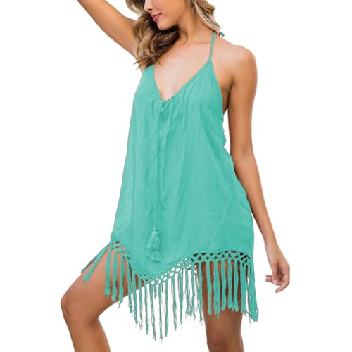 Top Playero Liso con borlas Colgantes y Espalda Descubierta, de Punto Fresco, Ideal para Cubrir el Bikini con Estilo en la Playa, Verano y Festivales, cómodo y Favorecedor