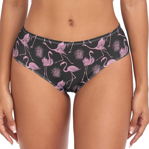 Peystean Women's Breathable Underwear, Fashion Monochrome Flamingo Soft High Waist Stretchy Brief Panties