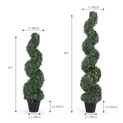 LAIMENNI 3FT Artificial Spiral Topiary Trees 36in, Artificial Trees for Outdoors, Faux Plants UV Resistant Artificial Outdoor Plants Decor, Set of 2