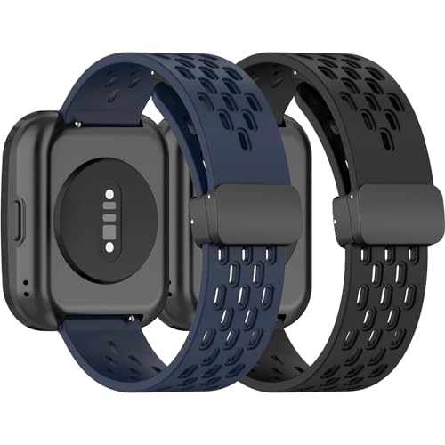 2PACKS Bands Compatible with AMAZTIM C20 Pro/C20/M2/T2 Watch Bands for Women Men,Soft Silicone Air-Holes Replacement Wristbands Strap for KOSPET Tank M1 Pro/M1/M2/T2 Smartwatch (Black&DarkBlue)