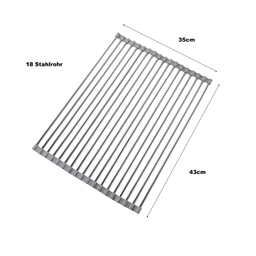 ViWaVee Dish Drainer Rack, Foldable and Removable Stainless Steel Dish Drying Over the Sink, Drying Mat, Sink Drainer Rack for Cups, Fruit, Vegetables, Super Kitchen Organiser (Grey 43 * 35cm) - Image 6