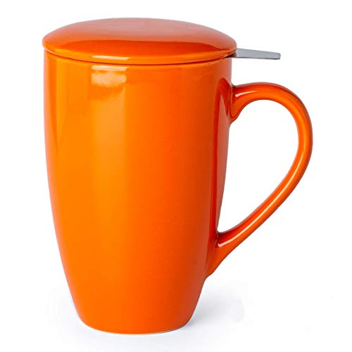 GBHOME Tea Mug with Infuser and Lid, 17 OZ Large Tea Strainer Cup with Tea Bag Holder for Loose Tea, Ceramic Tea Steeping Mug for Women/Men/Office/Home/Gift, Orange - Thumbnail 2