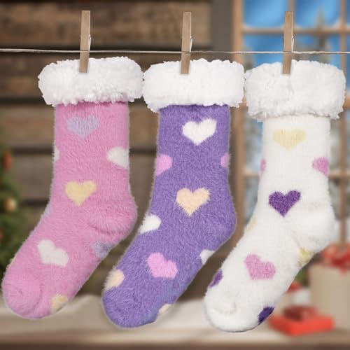 Image of Abodhu Warm Slipper Socks for Women - Fuzzy, Thick, Cozy Sherpa Lined Socks with Non-Slip Bottoms