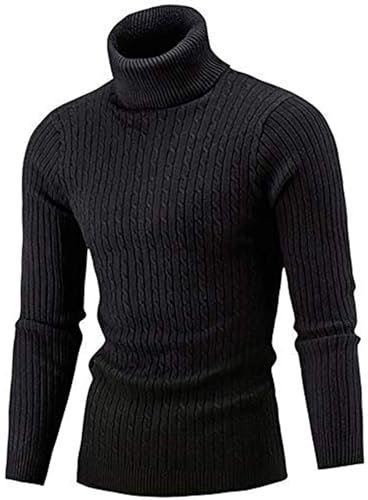 Belovecol Mens High Roll Neck Long Sleeve Top Slim Fit Pullover Jumpers, Black, L