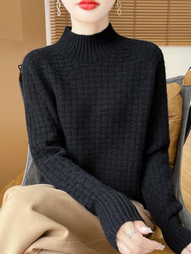100% Merino Wool Sweaters for Women's Fall Winter Knitted Thick Pullover Long Sleeves Loose Warm Turtleneck(WQ703)4
