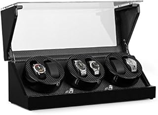 Klarstein CA3PM Uhrenbeweger - Uhrenkasten, Uhrenbox, Uhrendreher, Carbon-Optik, für 6 x Automatikuhr, 4 Bewegungs-Modi, Sichtfenster, Netz- und Batteriebetrieb, laufleise, schwarz