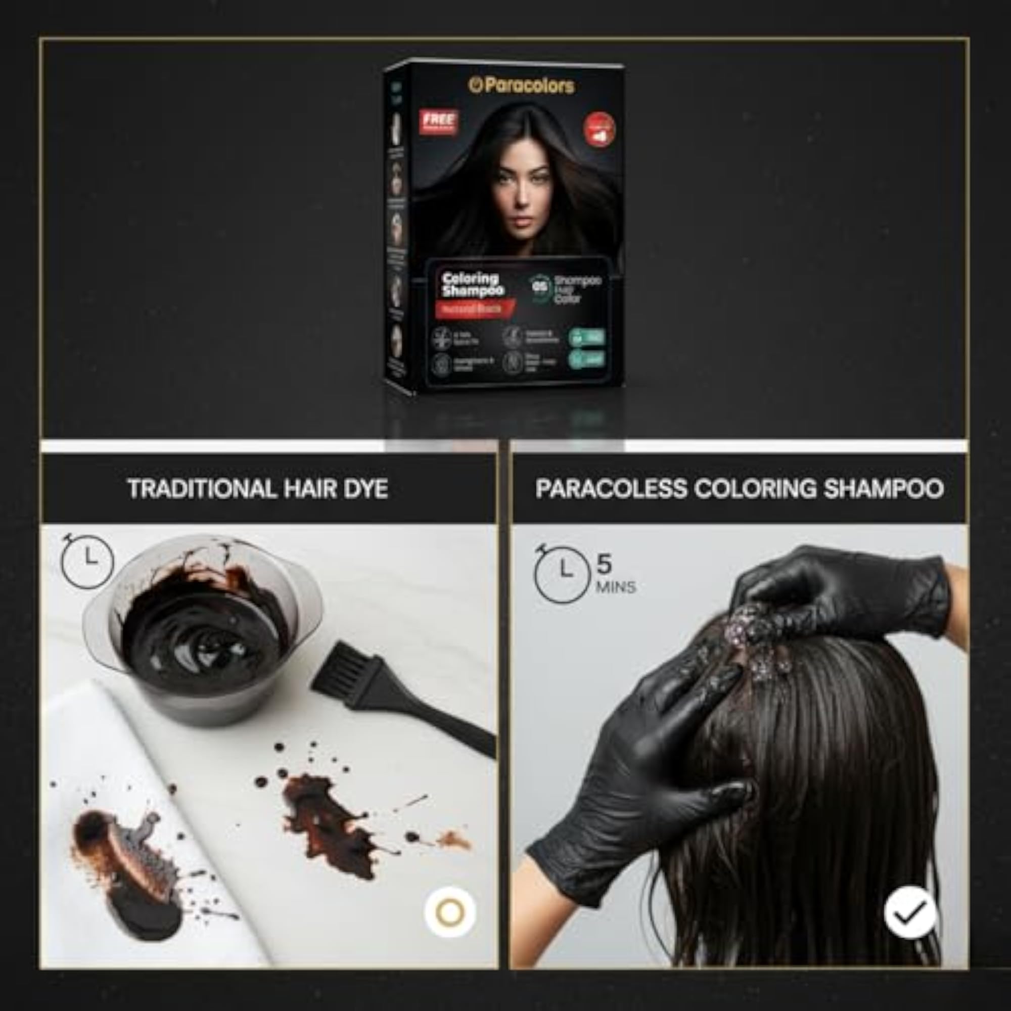 Natural Black Coloring Shampoo, Quick Fix, Gift for Her