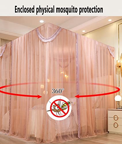 Moustiquaire à baldaquin 2 en 1 rose marron 150x200 cm avec support métal