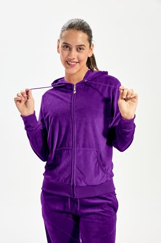 Image of TanBridge 2 Piece Outfits Women's Velour Sweatsuits Long Sleeve Zip Up Hoodie Sweatpants Tracksuits for Women