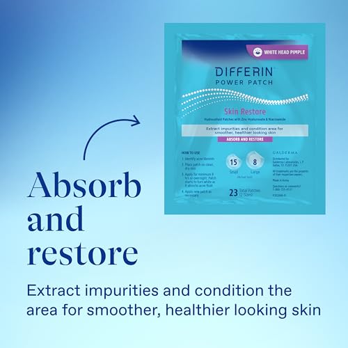 Image of Differin Power Patches for White Head Pimples, Hydrocolloid Patches formulated with Zinc Hyaluronate and Niacinamide, 4-in-1 Hydrotech Formula, Helps Absorb Impurities and Restore Skin, 23 ct