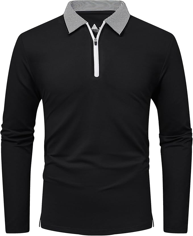 1/4 Zipper Polo Shirts Men Long Sleeve Golf Shirt Collared Tennis Shirt2