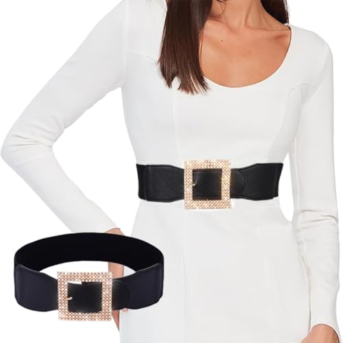 Women Wide Elastic Waist Belt Rhinestone Wide Leather Belt for Ladies Fashion Stretchy Waistband for Dress2