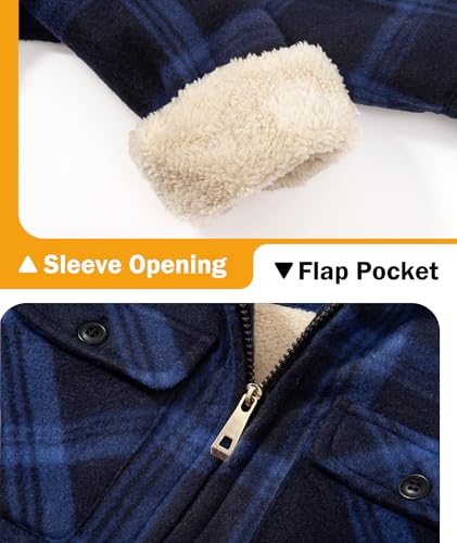 Image of Boys Fleece Jacket with Hood Unisex Child Sherpa Lined Zip Up Warm Coat Hooded Sweatshirt Outerwear
