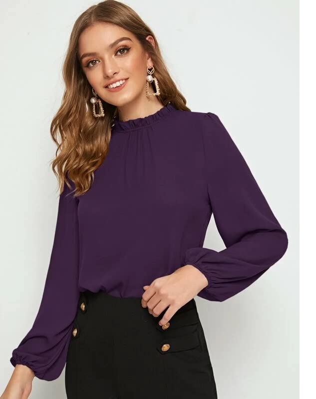 Image of FNOCKS Women's Plain Round Neck Long Sleeve Slip On Cotton Top
