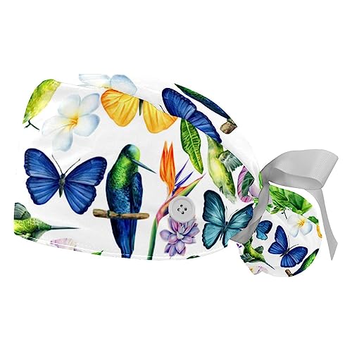 Berret Bouffant Chapeau de Travail Réglable avec Bandeau de Sudation Motifs Colibris