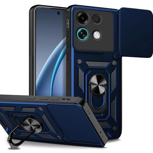 Image of SPAZY CASE Oppo K13 Turbo Pro Back Cover | Heavy Duty Hybrid Case with 360 Degree Rotating Finger Ring Holder + Slider Shutter Camera Protection Case for Oppo K13 Turbo Pro - Blue