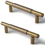 DOOROOM 2 Pack 5-2/5 Inch Length Vintage Hammered Solid Brass Cabinet Wardrobe Closet Dresser Drawer Pulls Kitchen Knobs Hardware Handle, Antiques Brass, M