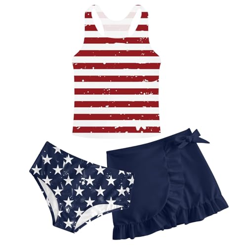 Image of Girls Swimsuit 3 Piece Bathing Suit Quick Dry Tankini Set with Cover Up Beach Skirt Tankini Swimwear 5-16 Years