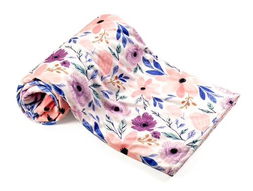 Image of Baby Plush Mink Blanket Double Layer with Dotted Backing for Baby Girl or Baby Boy (Purple and Pink Floral)