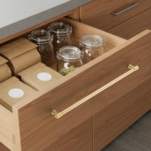 Image of Ravinte Brushed Gold Kitchen Pulls Cabinet Handles 12-3 /5 Inch 2 Pack | Solid Zinc Alloy, Round T-Bar Shape, Screws Included, Dresser Handles, Cabinet Drawer Pulls, for Kitchen Cupboard Hardware