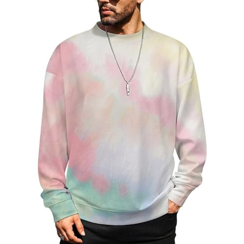 MoBlinko Mens Crewneck Sweater Pastel Abstract Dye Mens Sweater Sweaters for Men Long Sleeve Lightweight Pullover