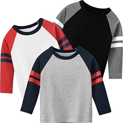 Julerwoo Toddler Boys Cotton Dinosaur T Shirt 3 Pack Long Sleeve Shirts Top for 2-8 Years2